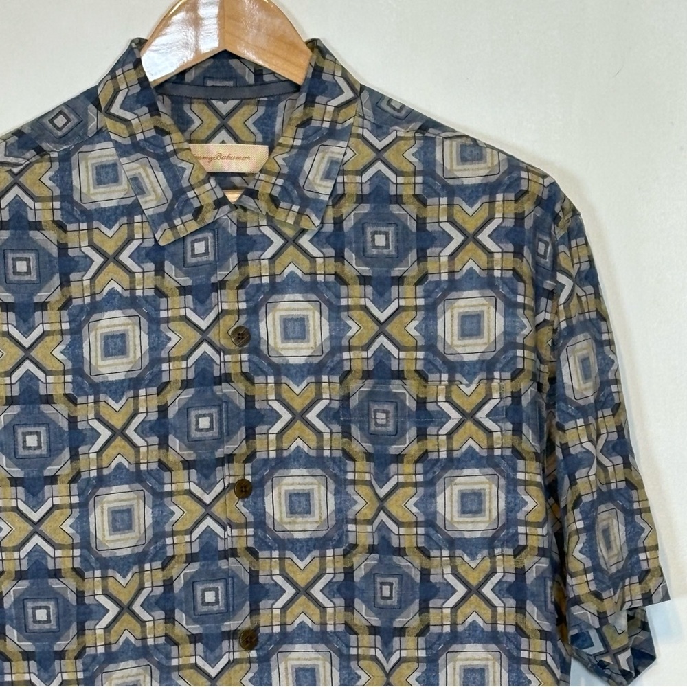 Tommy Bahama Men’s 100% Silk Multicolor Geometric Button-Down Shirt Size Large
